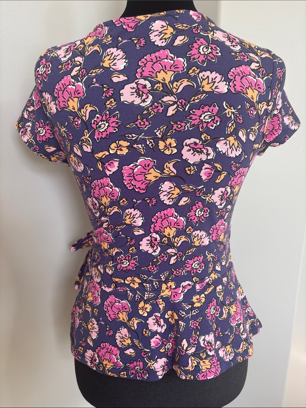 NWOT Rebel Sugar Navy Floral Wrap Top with Pink & Yellow Accents - Picture 4 of 4